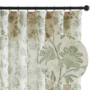 Sage Green BOHO  Floral Linen Floral Curtains for Living Room Bedroom  50 x 96